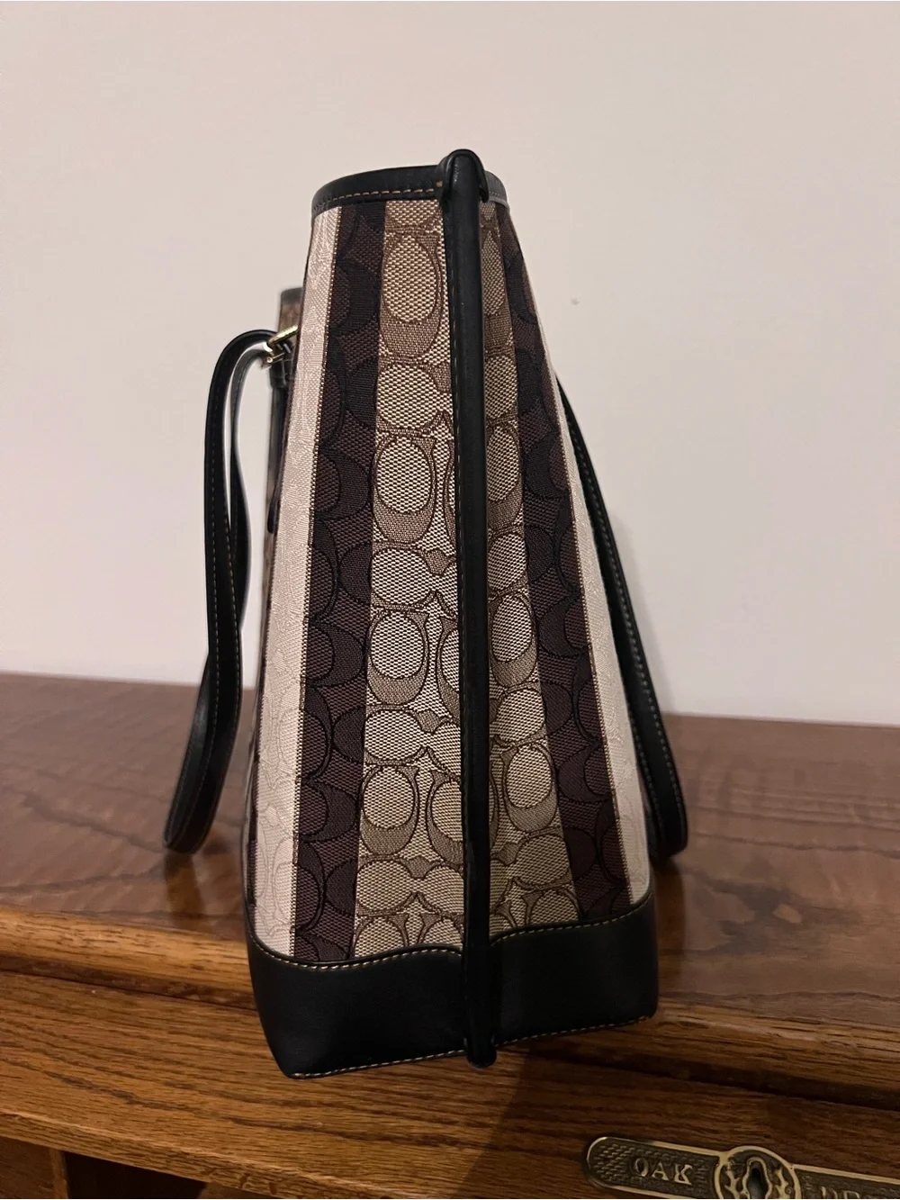 Coach Striped Signature Tote in Brown and Black